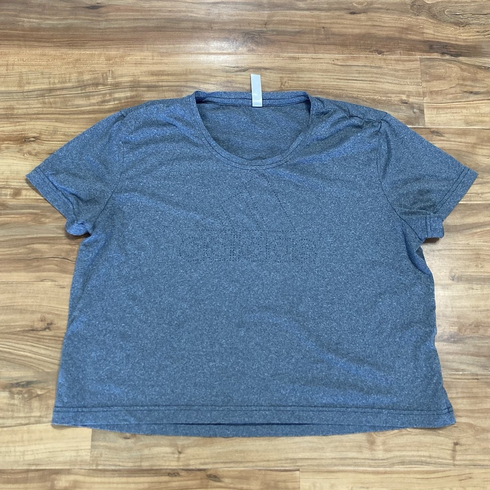 Adidas T Shirt Womens XL Crop Top Big Logo Gray Gym Workout Relaxed Fit